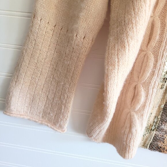 Free People Cardigan Sweater Womens Medium Peachy Pink Angora Blend Sequins - Picture 5 of 11